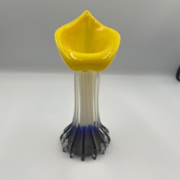 Jack In The Pulpit Art Glass Ribbed Calla Lilly Vase - Picture 1 of 8